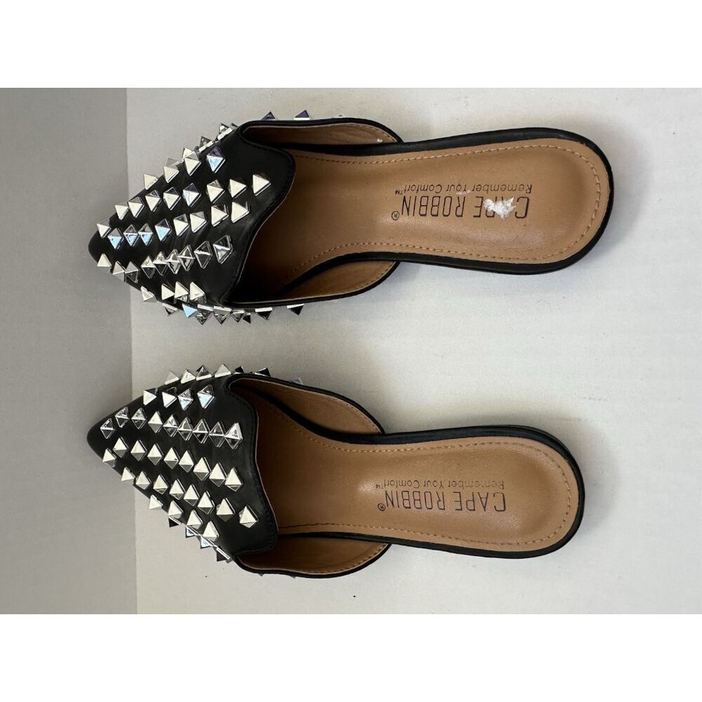 Cape Robbin Enny Silver Studded Mules Black Women SZ 6.5 - Picture 3 of 4